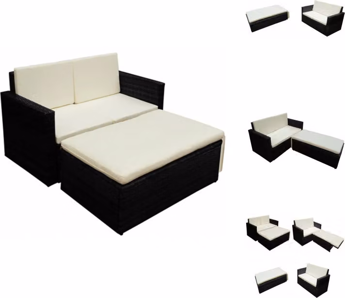 vidaXL set salotto da giardino 2 pezzi con cuscini in poly rattan nero - Set di mobili da giardino