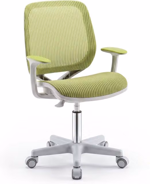 Sedia da scrivania girevole per bambini DESIGN IN, verde, con braccioli morbidi e ruote con freno
