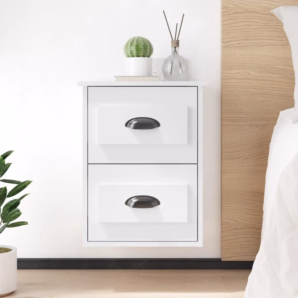Comodino a parete vidaXL Bianco Lucido L: 41,5 cm, P: 36 cm, H: 53 cm