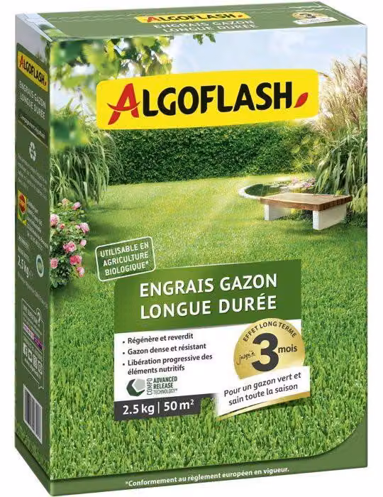 Fertilizzante per prati, a lento rilascio, 2,5 kg, ALGOFLASH Naturasol
