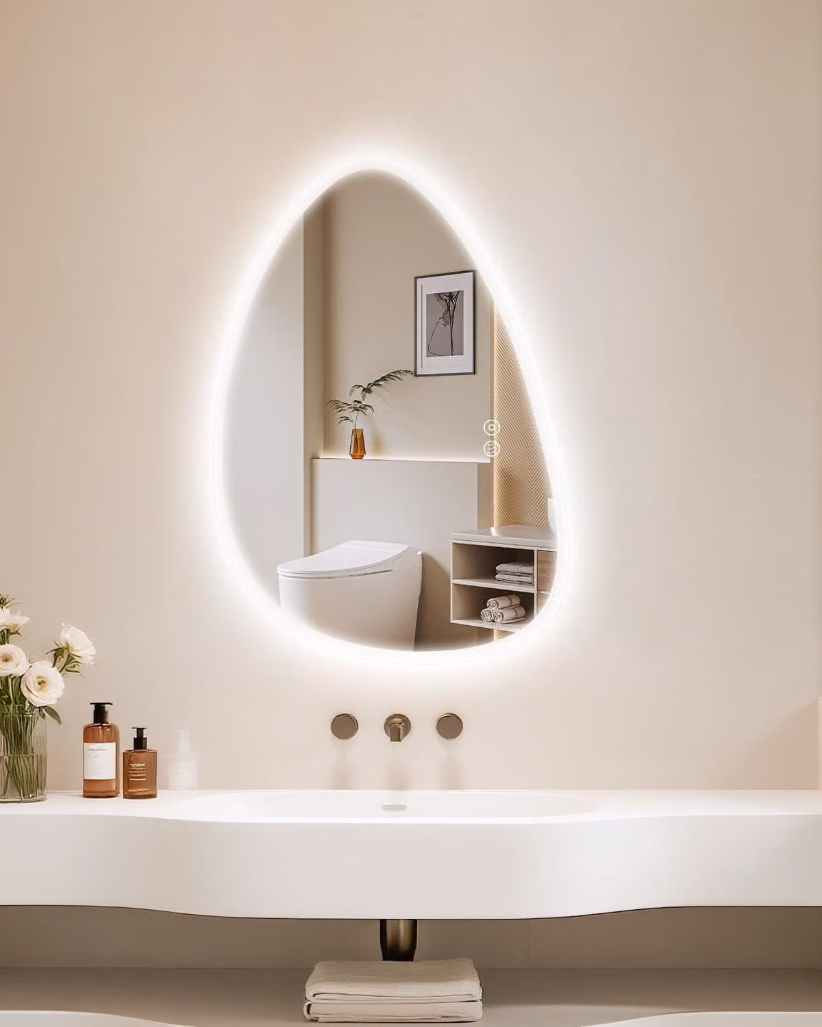 Specchio da bagno a LED asimmetrico, 55x80 cm, con touch screen, dimmerabile e antiappannamento