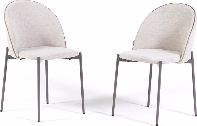 Set di 2 sedie imbottite con tessuto morbido al tatto, bordo a contrasto e gambe in metallo, design contemporaneo ed elegante per cucina, sala da pranzo, ufficio, bar e ristorante - SILVIA - Crema/Taupe