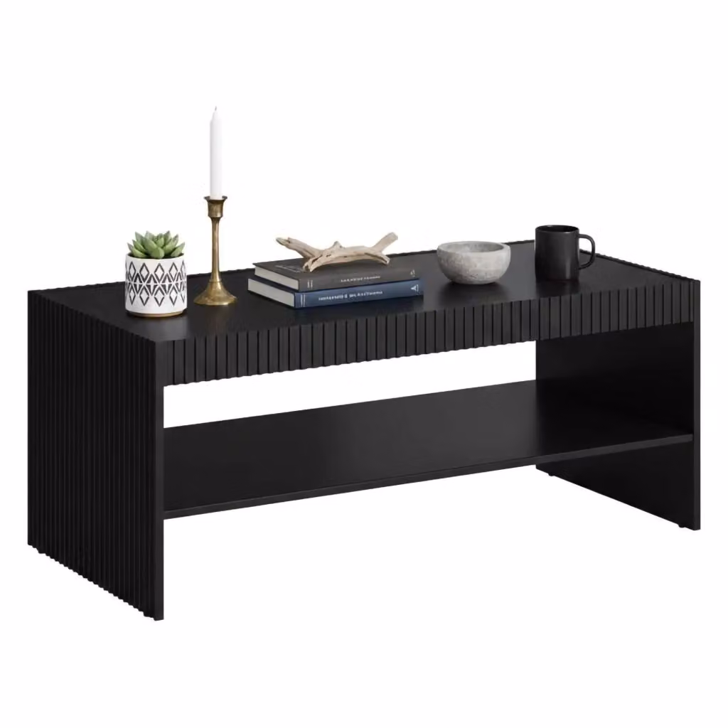Tavolino da salotto DMORA nero con mensola e ampio ripiano, L 120 x P 57 x H 50 cm – 2