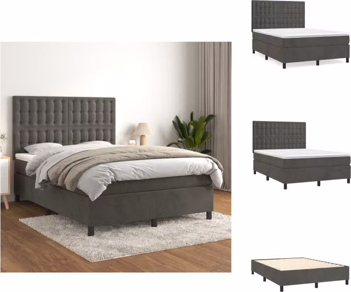 vidaXL Letto a molle con materasso grigio scuro 140x200 cm in velluto - Letti e strutture letto