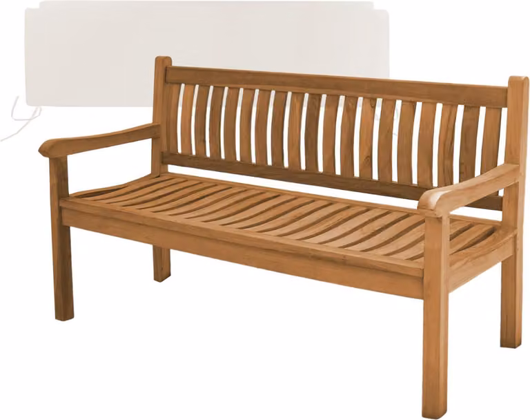 Teakholz Bank Arezzo 150cm Massivholz Wetterfest + Sitzkissen Creme