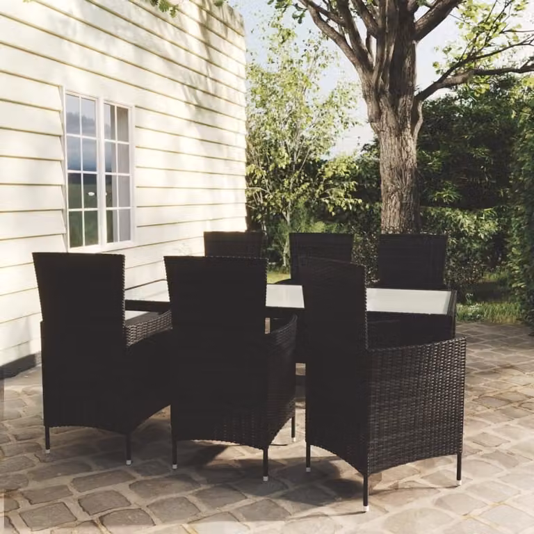 Maison Exclusive - Set da pranzo da giardino da 7 pezzi con cuscini in rattan sintetico nero