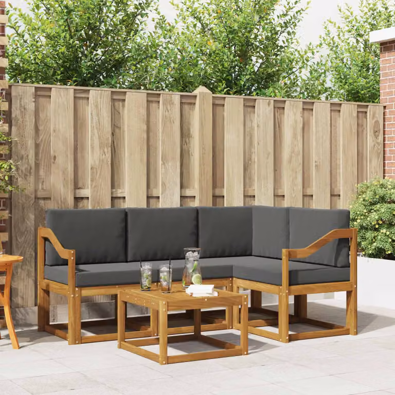 Set di divani da esterno vidaXL 5 pezzi in legno di acacia con tavolino, forma a L, beige e antracite