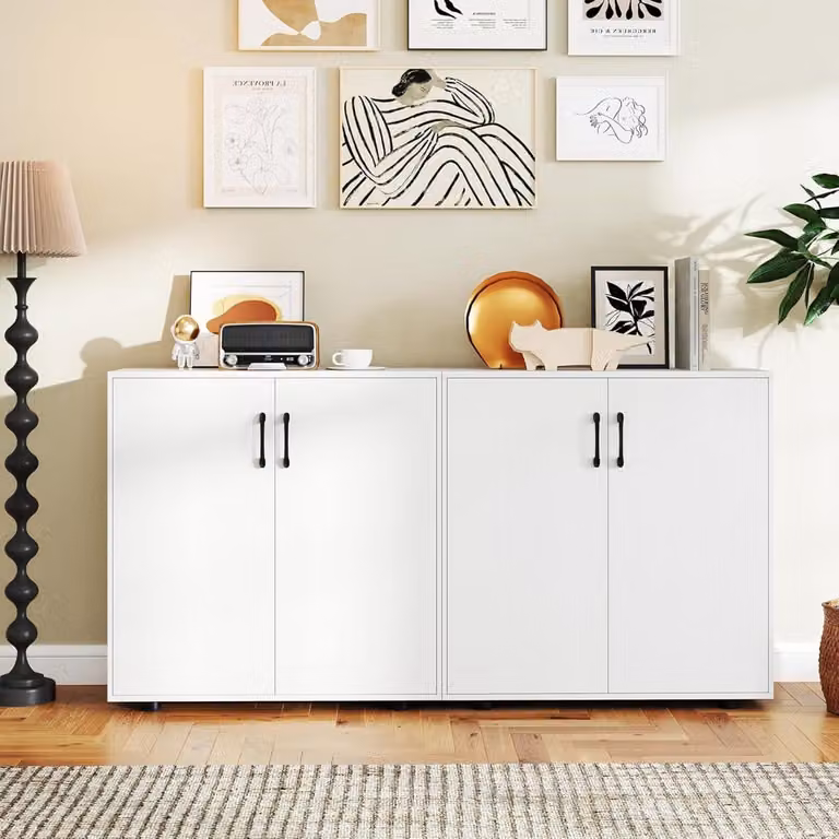 Armadio moderno Costway a 2 ante con ripiani regolabili per cucina, Bianco opaco