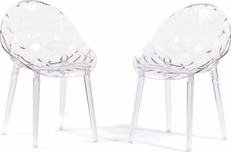 Set di 2 sedie trasparenti in policarbonato con effetto diamante, dal design moderno ed elegante, robuste e impilabili, ideali per cucina, sala da pranzo, ufficio o bar - DIAMANTE - Transparente