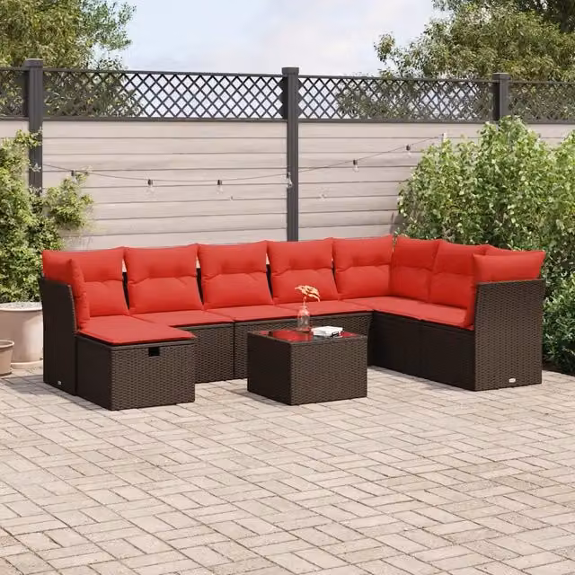 Set Divani da Giardino 9pz con Cuscini Marrone in Polyrattan 3325350
