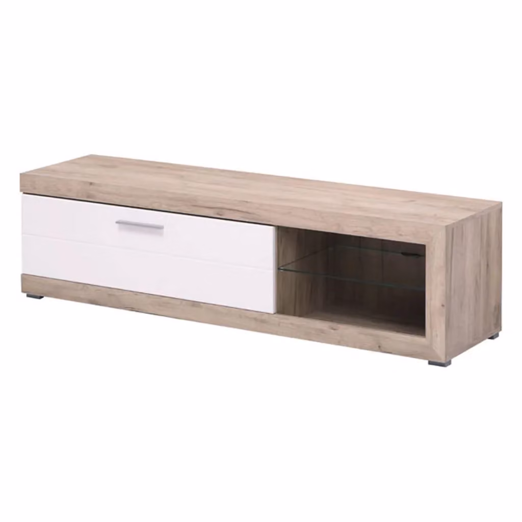 Mobile Porta TV Pompu DMORA in Legno e Vetro, Bianco e Crema, L 162 cm x P 42 cm x H 44 cm – 2