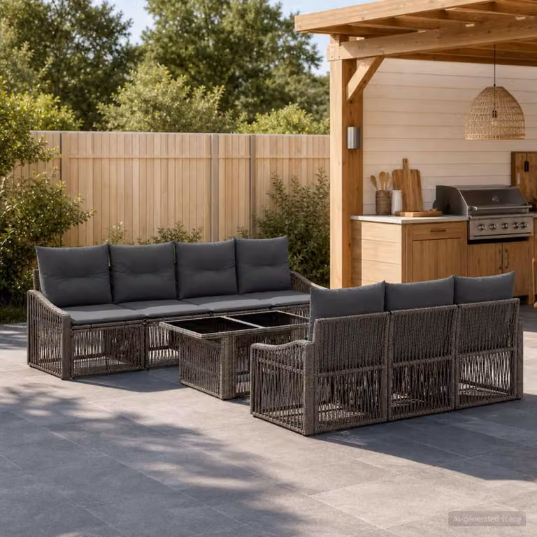 Set Divano da Giardino vidaXL 8 Pezzi in Polyrattan Grigio e Antracite con Tavolino e Cuscini