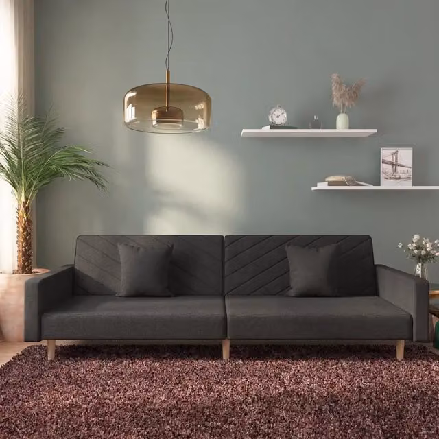 Divano Letto Click Clack vidaXL in Tessuto Nero con Cuscini e Struttura in Legno Solido – 1