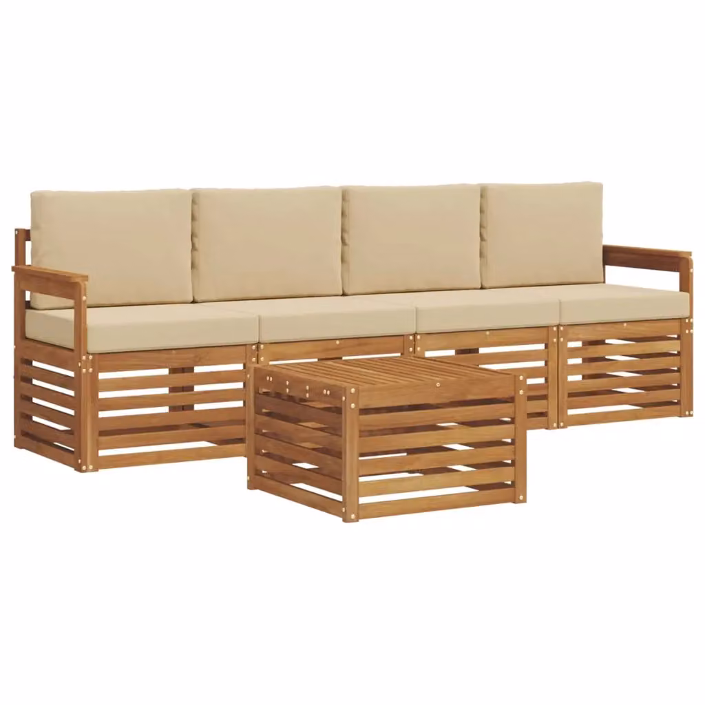 Set di mobili da giardino vidaXL composto da divano a 3 posti, poltrone e tavolino da caffè in legno di acacia con cuscini beige – 2