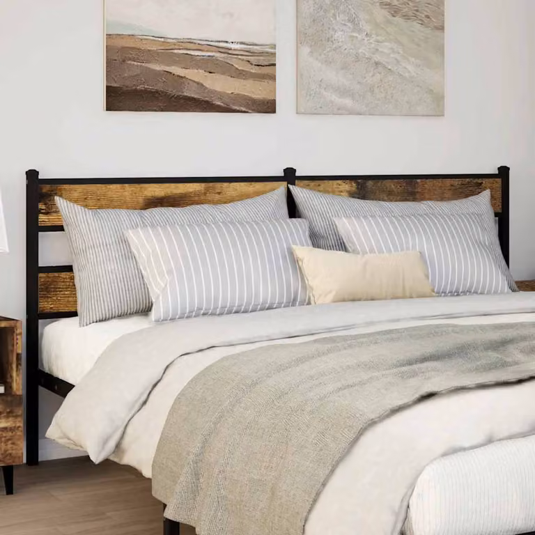 Testiera di ricambio vidaXL in ferro e legno multistrato colore rovere fumo e nero L: 198 cm, H: 91,5 cm