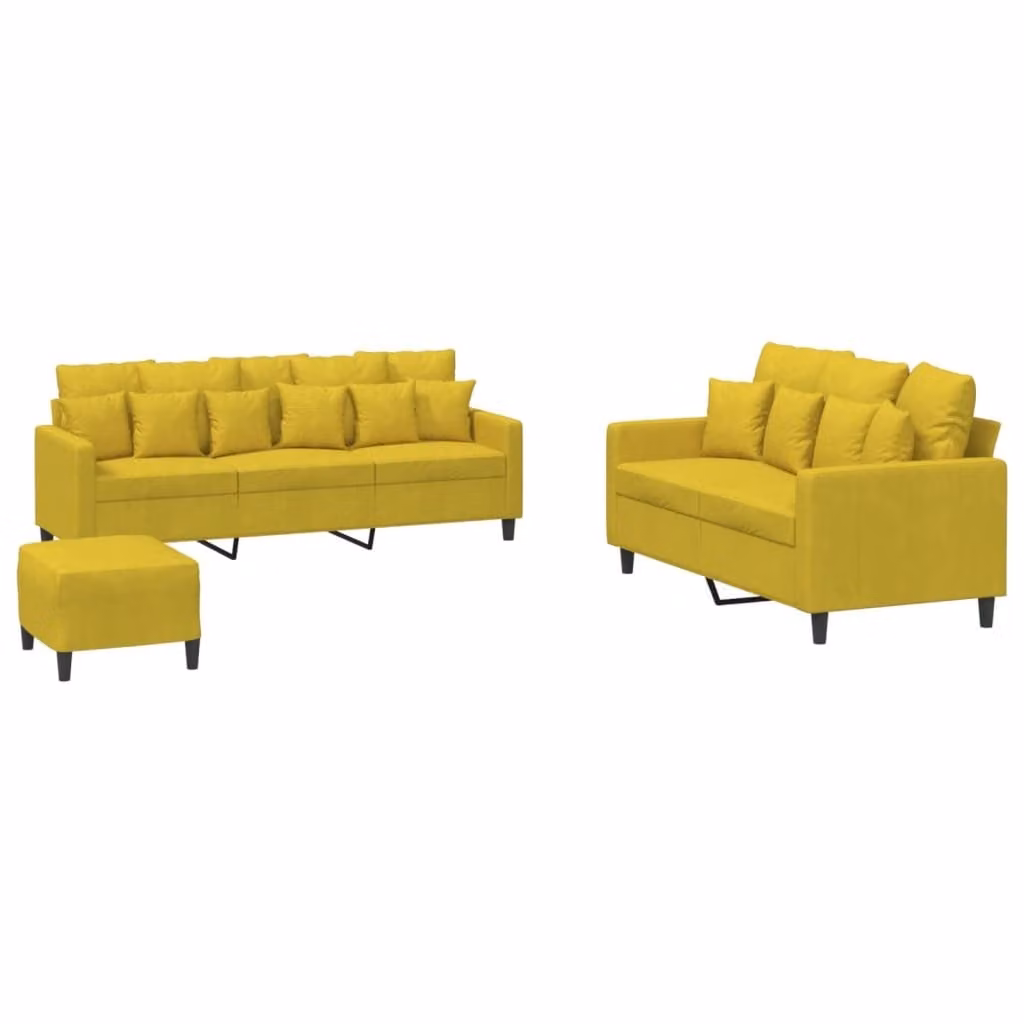 Set di Divani 3 pz con Cuscini giallo in Velluto