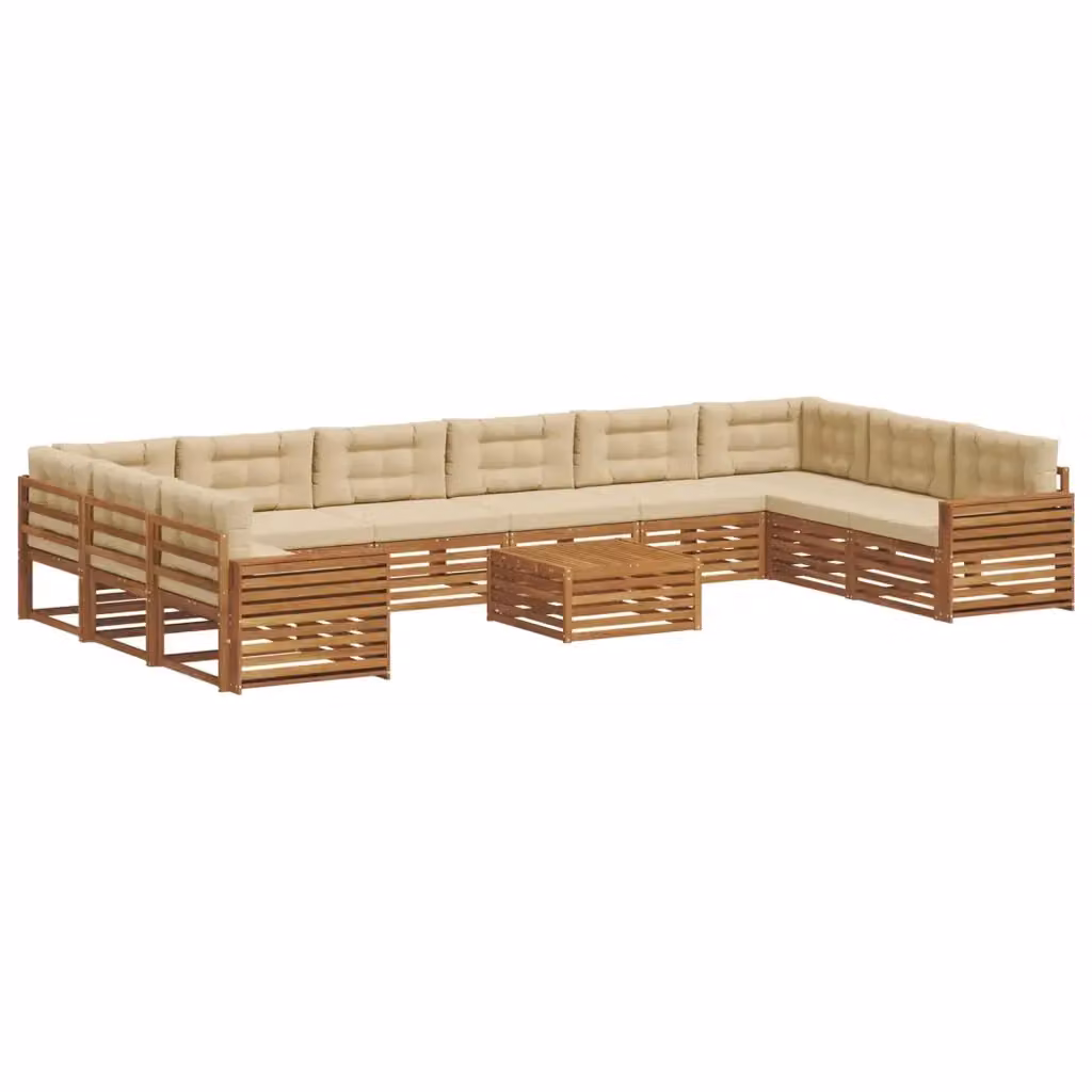 Set di divani da giardino vidaXL in legno di acacia massello, 11 pezzi, colore naturale e beige – 2