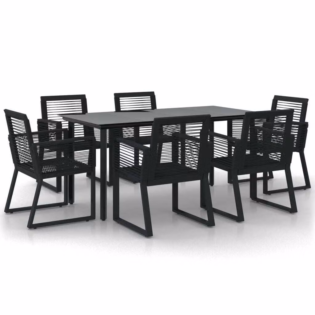 Set da Pranzo da Giardino 7 pz Nero in Rattan PVC