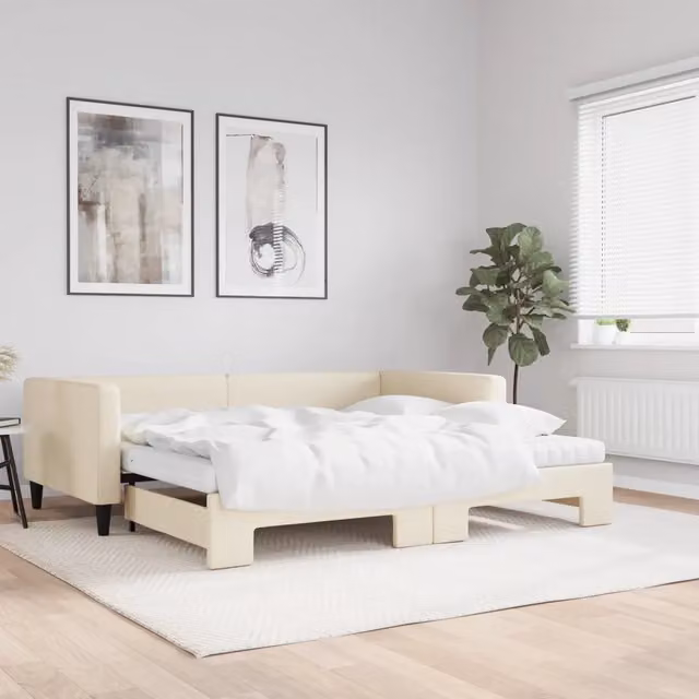 Divano Letto Estraibile vidaXL in Tessuto Beige con Materasso 100x200 cm