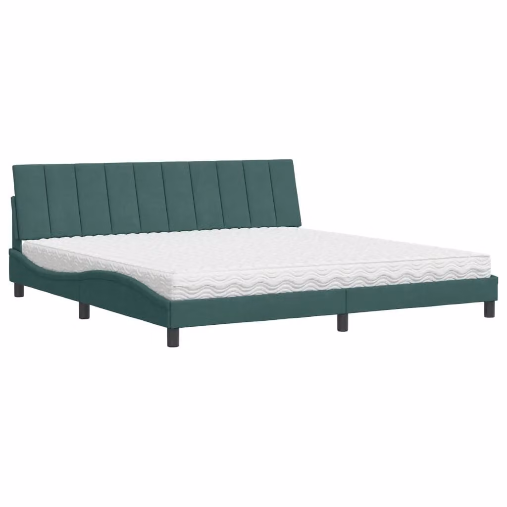 Letto con Materasso Hanko Verde Scuro 200x200 cm Velluto