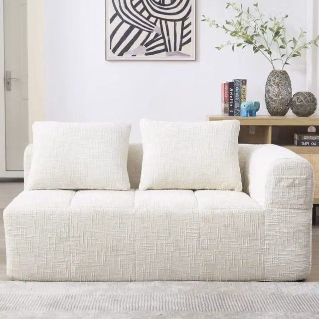 Divano con chaise longue e tasche laterali cuscino incluso imbottitura resiliente in ciniglia beige 158 × 90 × 60 cm