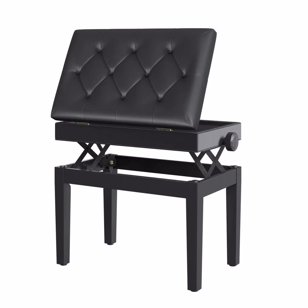 Panca contenitore Chicfurn in legno e similpelle nera con seduta imbottita e vano portaoggetti regolabile in altezza L: 58 cm, P: 33 cm, H: 33-53 cm – 2