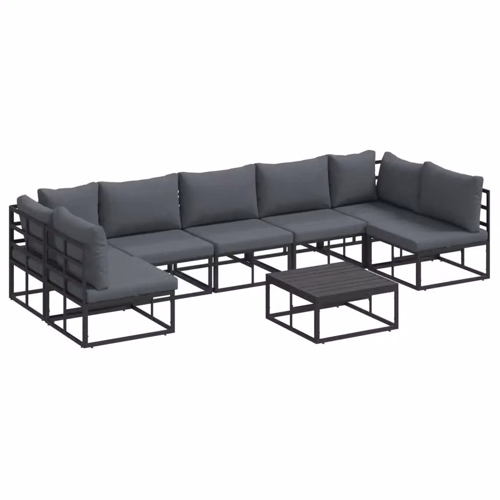 vidaXL Set Divano da Giardino a L con Tavolino e Ottoman, 8 Pezzi in Alluminio Verniciato Nero e Antracite con Cuscini Imbottiti e Rivestimenti Rimovibili – 2