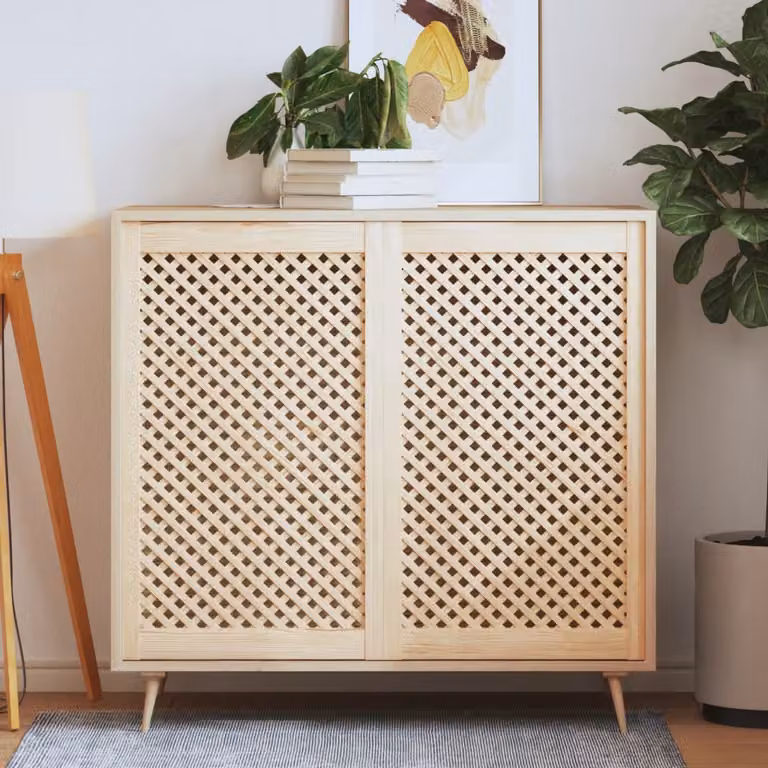 Set di 2 tavoli vidaXL in legno di pino grezzo con design geometrico a reticolo, colore beige/marrone, L: 99 cm, P: 59,5 cm, H: 59,5 cm