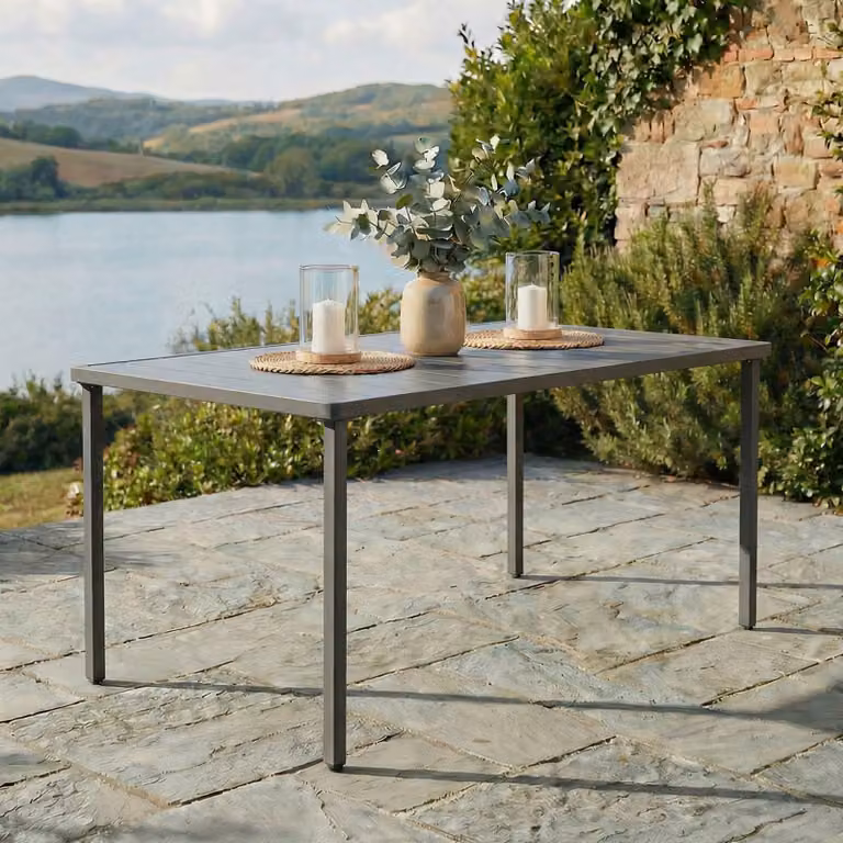Tavolo da giardino AZALEA 140x80cm, grigio - tavolo da esterno resistente alle intemperie per giardino, balcone e terrazza, tavolo da patio per 6 persone, tavolo da esterno robusto e di facile manutenzione