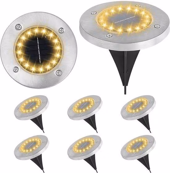 Set di illuminazione da giardino a energia solare, 8 pezzi, 16 LED bianco caldo, impermeabile