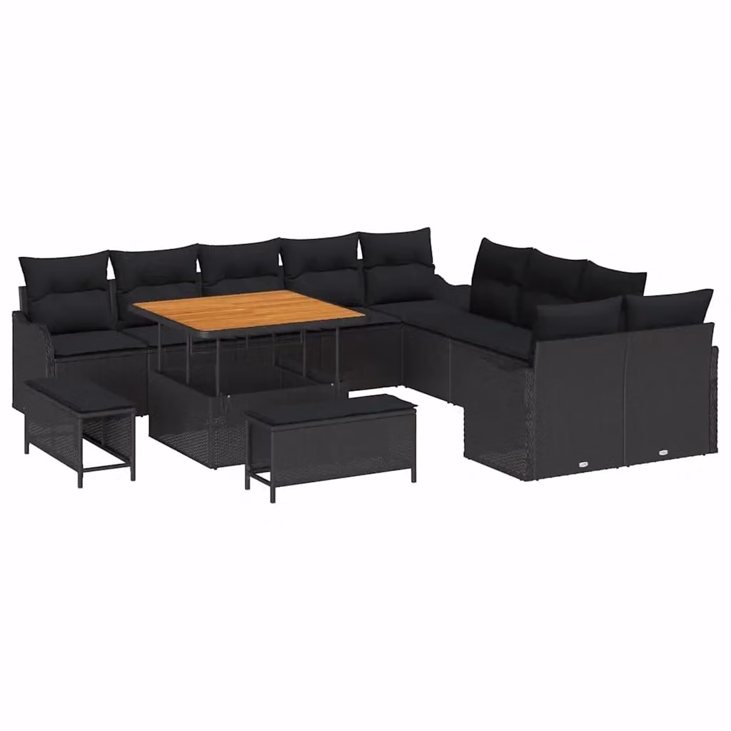 Set Divano da Giardino vidaXL a forma a U con 13 pezzi, Nero – 2