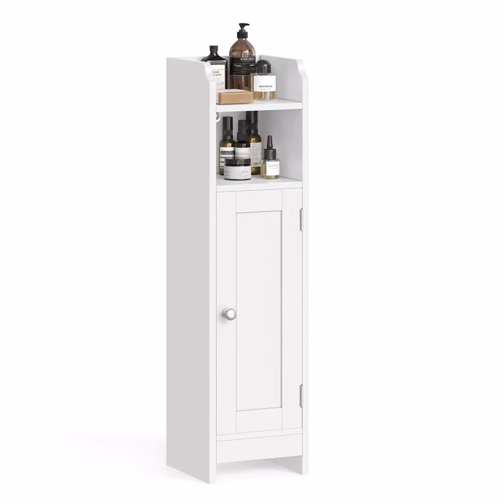 Mobile da Bagno Autoportante, Armadio Angolare per Bagno con Anta e Ripiani, Bianco
