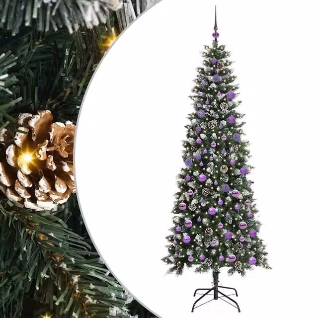 Albero di Natale artificiale moderno verde con 300 LED luce bianca calda, Altezza: 210 cm