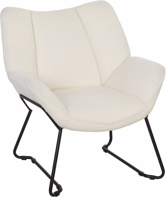 Poltrona imbottita Minimal con rivestimento in tessuto e gambe in metallo Bianco
