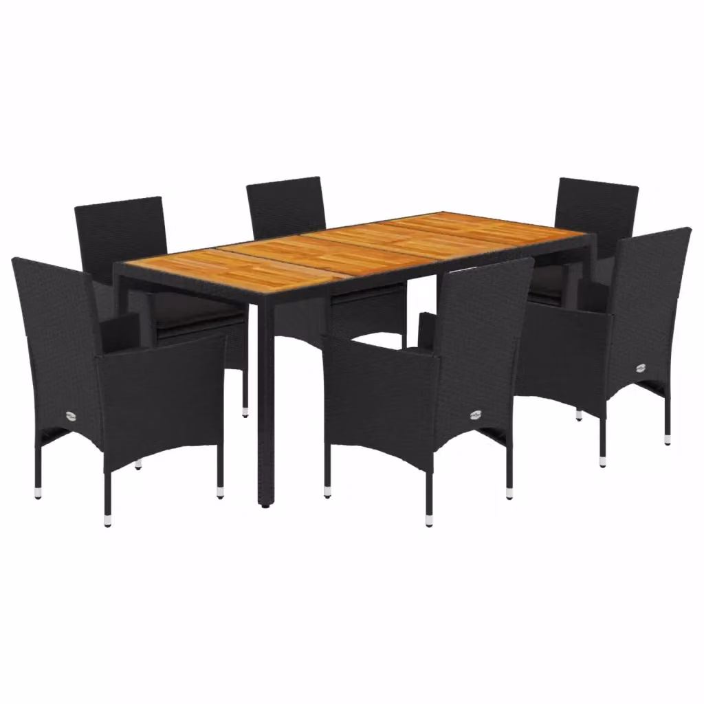 vidaXL Set Pranzo da Giardino 7 pz in Acacia e Polyrattan Nero con Cuscini – 2