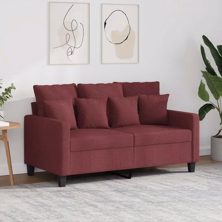 Divano a 2 posti moderno vidaXL in tessuto rosso con struttura in metallo e cuscini inclusi L: 138 cm, P: 80 cm, H: 77 cm