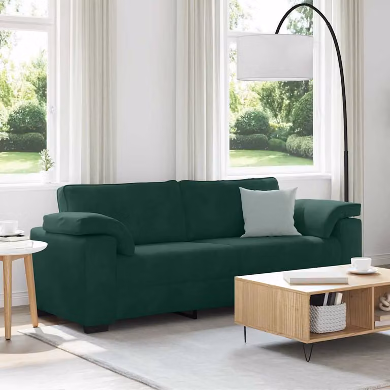 vidaXL Divano a 3 Posti Moderno in Velluto Verde con Cuscini, L: 220 cm, P: 77 cm, H: 82 cm