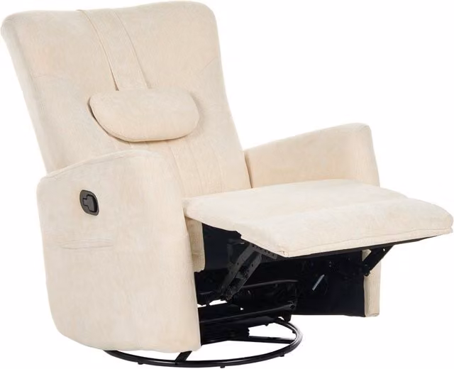 Poltrona Relax Girevole 360° in Ciniglia Beige Chiaro con Poggiapiedi Estraibile e Schienale Reclinabile