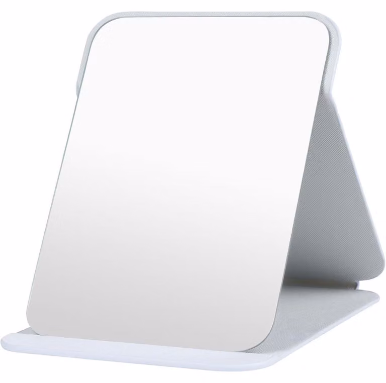 Specchio da trucco pieghevole, extra grande, bianco, 25,5 x 18 cm