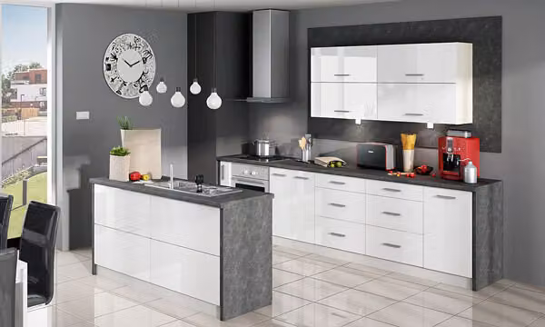 Blocco cucina 305x160cm grigio/bianco lucido cucina moderna completa