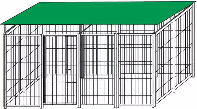 Box per cani SIDERBOX con copertura e retro in legno e struttura in metallo zincato L: 400 cm, P: 200 cm, H: 180 cm