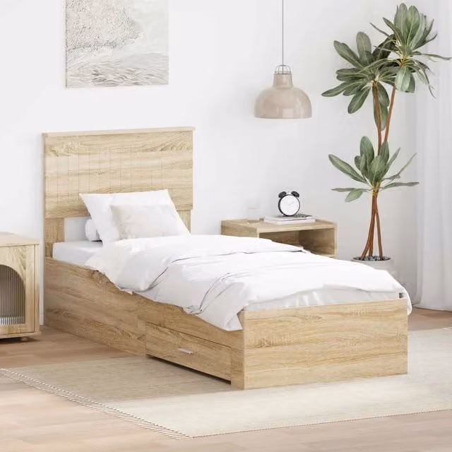 Struttura letto moderna vidaXL in legno color rovere con cassetti L 190 x L 75 cm
