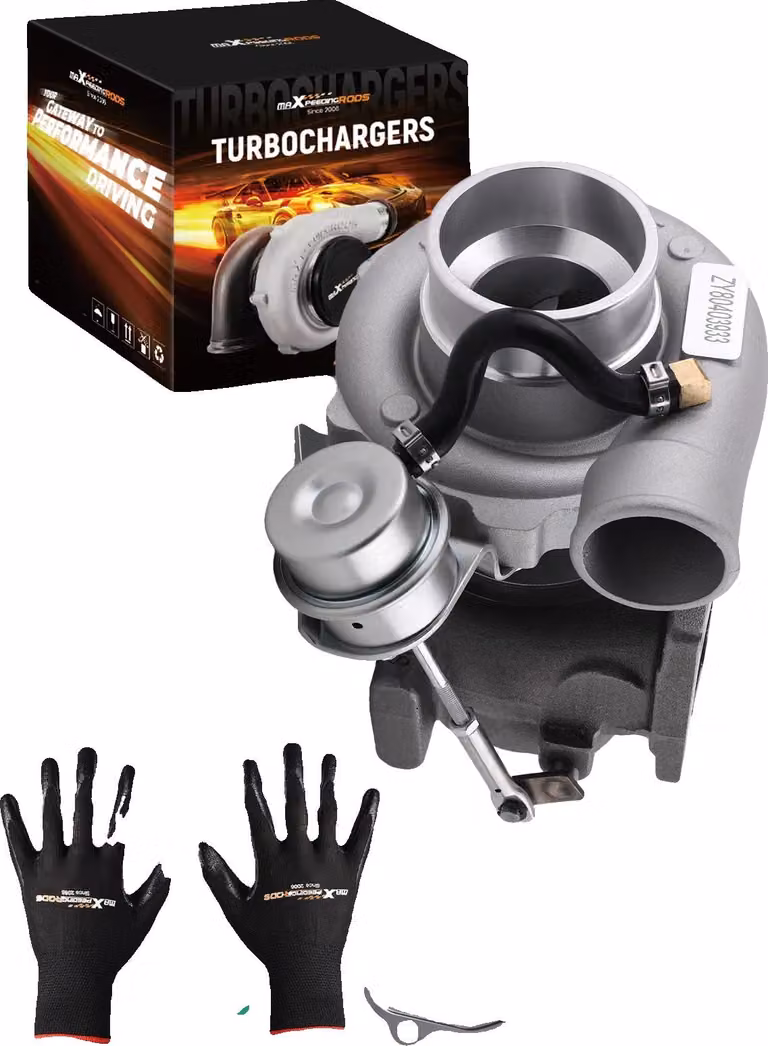 Turbocompressore, turbina A/R 0,64, compressore A/R 0,60, dimensioni 26x25x23 cm, alimentazione olio 12 mm, potenza fino a 350 CV