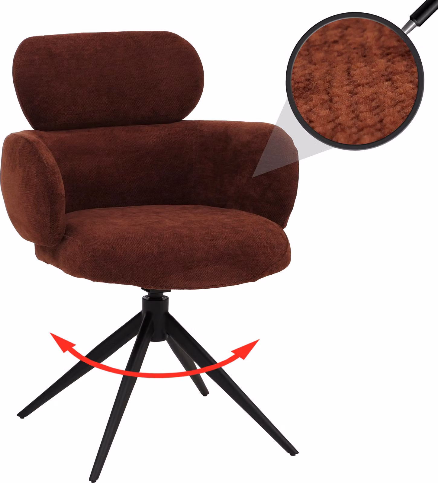 Sedia da pranzo HWC-O77, sedia da cucina imbottita, girevole con sistema di ritorno automatico, rivestita in tessuto chenille (310g/m²), colore rosso-marrone