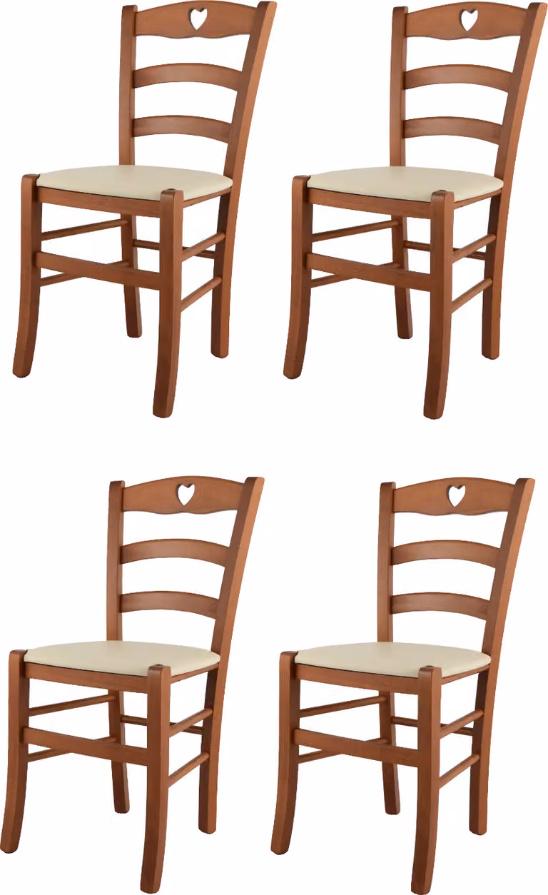 t m c s Tommychairs - Set di 4 sedie CUORE per cucina e sala da pranzo, Struttura robusta in legno di faggio laccato color ciliegio e sedile imbottito rivestito in Pelle finta color avorio