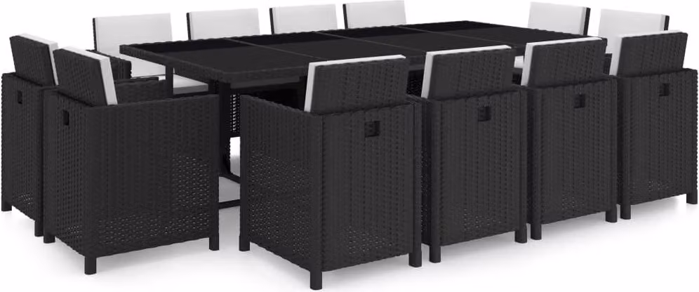Maison Exclusive - Set da pranzo da giardino 13 pezzi con cuscini in polyrattan nero