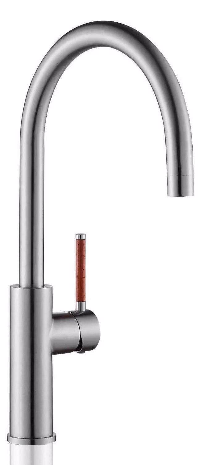 Miscelatore monocomando per lavello da cucina, in acciaio inossidabile, con bocca girevole a 360°, design ad arco alto, finitura spazzolata, a risparmio idrico, sistema di avviamento a freddo, maniglia a 90°