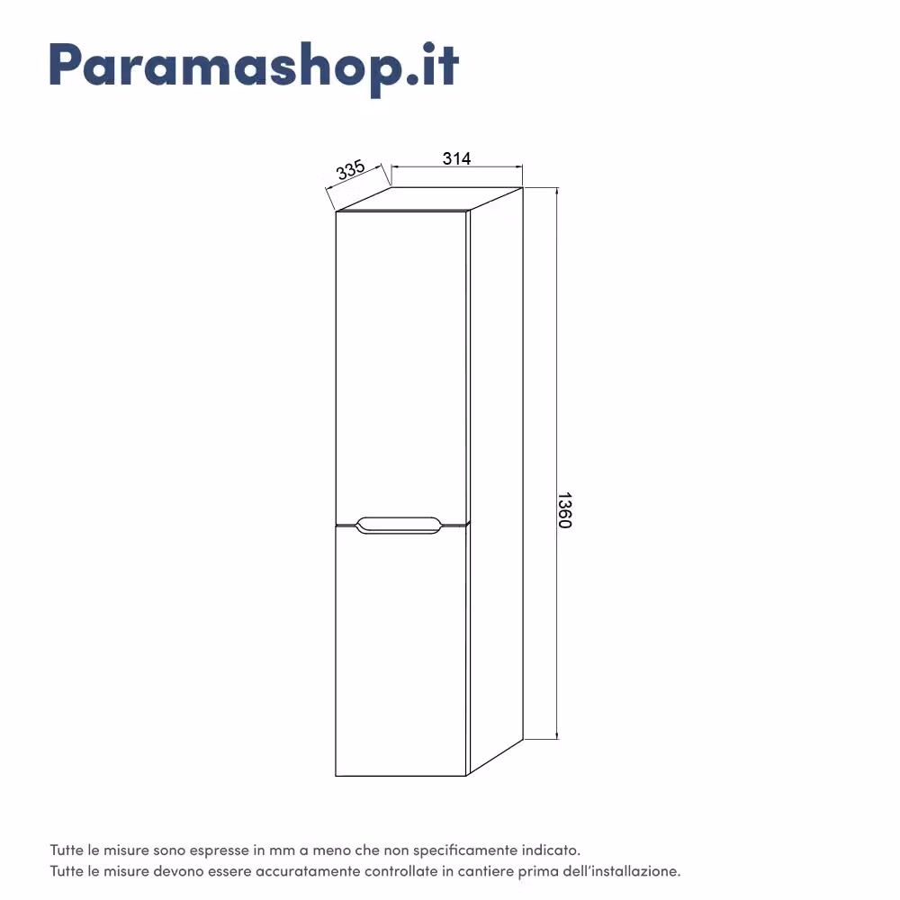 Colonna sospesa da bagno Parama bianca lucida con ante a battente e ripiani interni, Altezza: 136 cm – 2