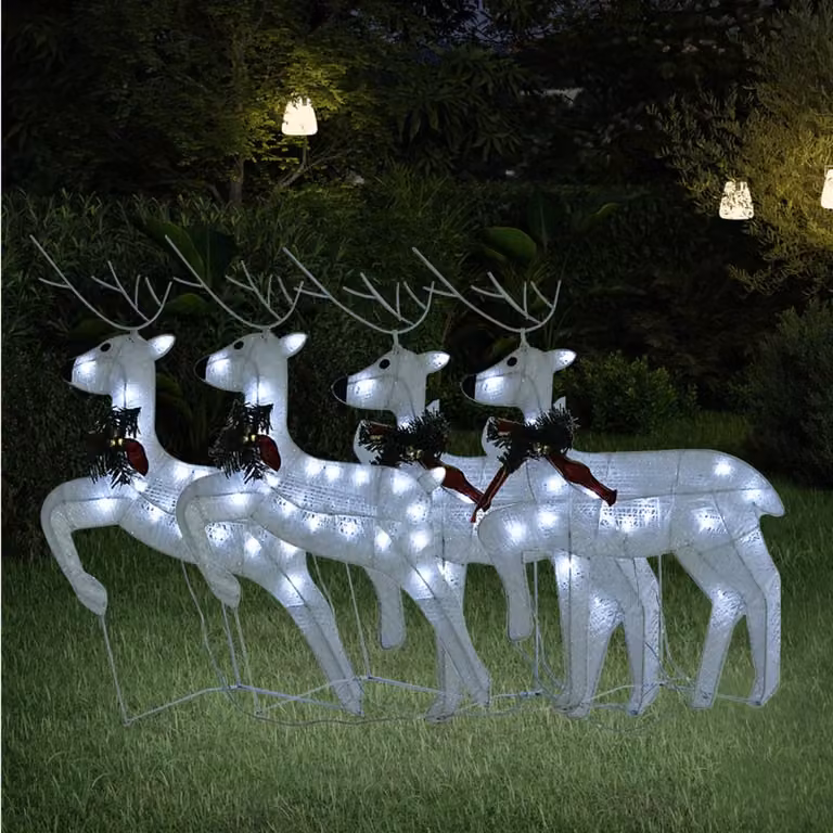 Set di 4 Renne di Natale vidaXL bianche con 80 LED per decorazione da giardino