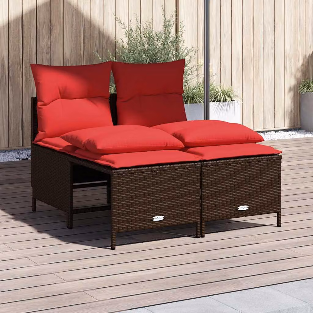 Maison Exclusive - Set divano da giardino a 4 pezzi con cuscini, marrone, polyrattan